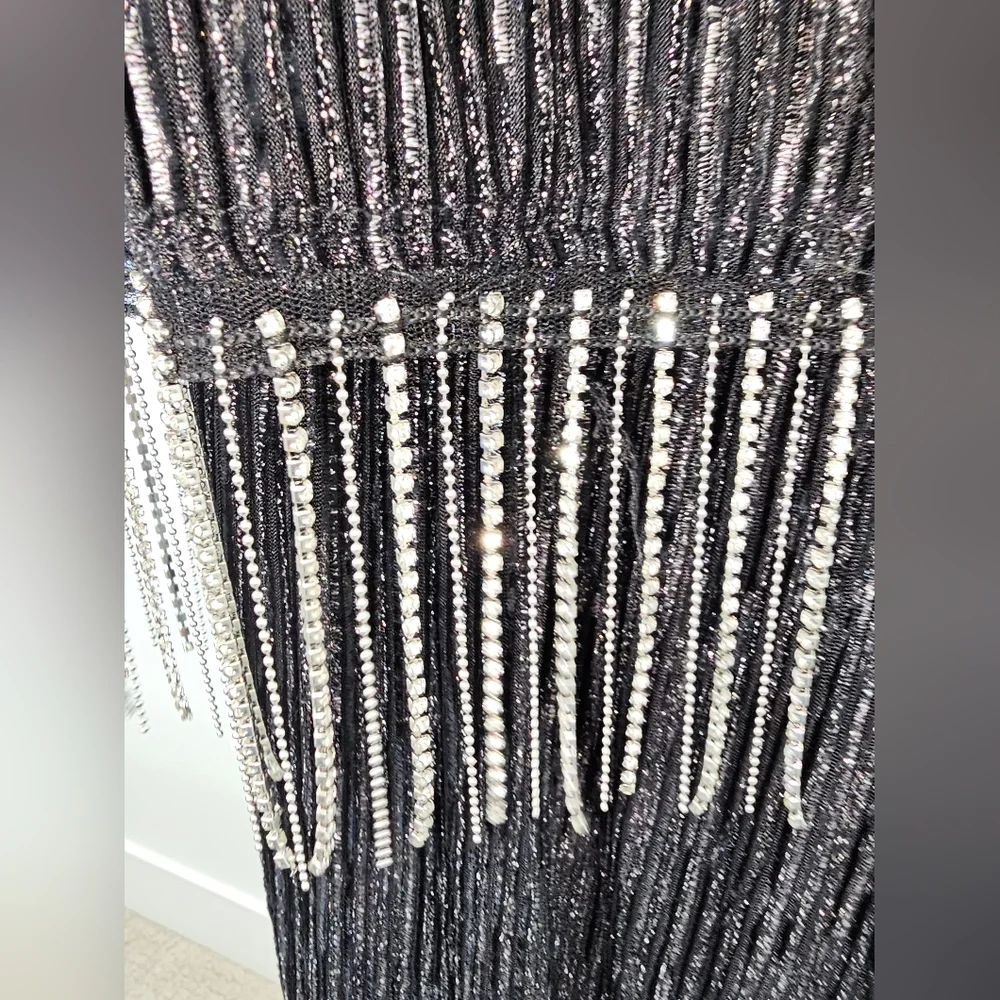 NWT Xhilaration Black Silver Glitter Jumpsuit w/Crystal Bead Fringe Girl Size 7